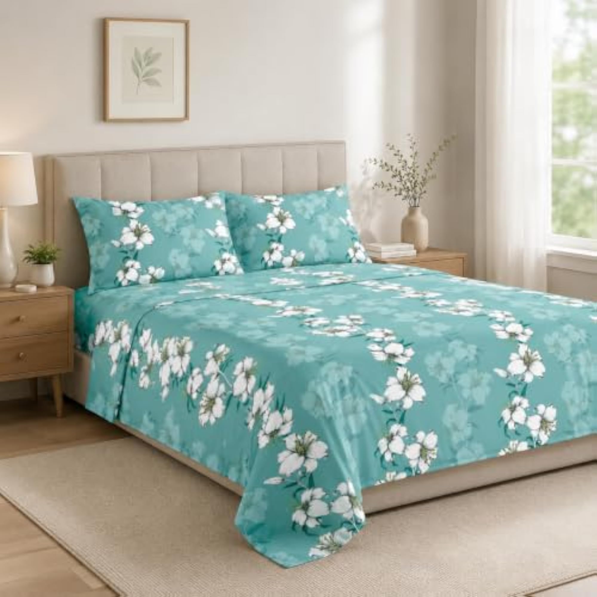 Kozy Cotton Double Bedsheet with Pillow Covers, Printed Design