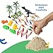 Dinosaur Play Sand Kit - Sensory Bin Sandbox, 2 Bags of Safe Sand and 34 Pieces - Feels Like Wet Sand Without The Mess - Comes with Bin, Lid, Dinosaur Figures, Dino Molds, Trees, Fences
