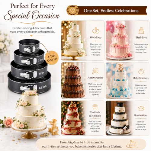Image of PureBake Round Cake Tin Set SGS Certified Non-Stick Springform Moulds Removable Bottom Cheesecake Moulds for OTG Microwave Baking Durable Cake Pans for Home Bakers (4 pcs Cake Tin Set)