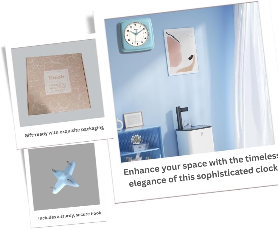 Miniatura 5 de Reloj de pared cuadrado retro de 9 pulgadas, funciona con pilas, reloj decorativo silencioso sin tictac para el hogar, oficina, cocina, dormitorio,