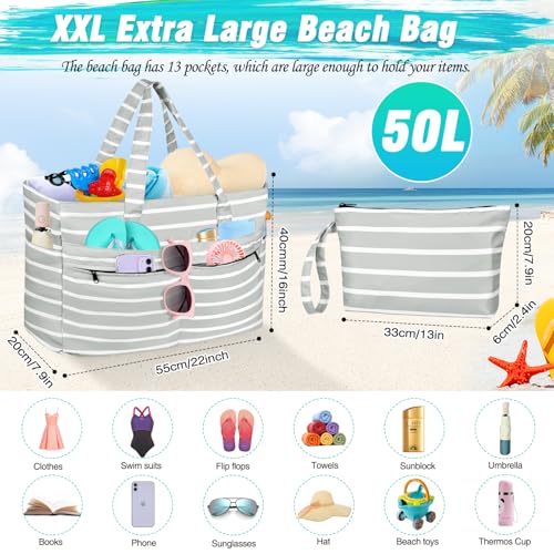 Image of HUANLANG Extra Large Beach Bag Waterproof Beach Totes Bags for Women Men,Pool Bag with Zipper Wet Pocket