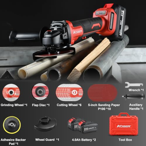 Image of AOBEN 21V Cordless Angle Grinder Tool, 4-1 /2 Inch Power Brushless Cut Off Grinder, Paddle Switch, with 2x4.0Ah Battery & Charger, Electric Handheld Grinder for Metal Cutting, Grinding, Polishing