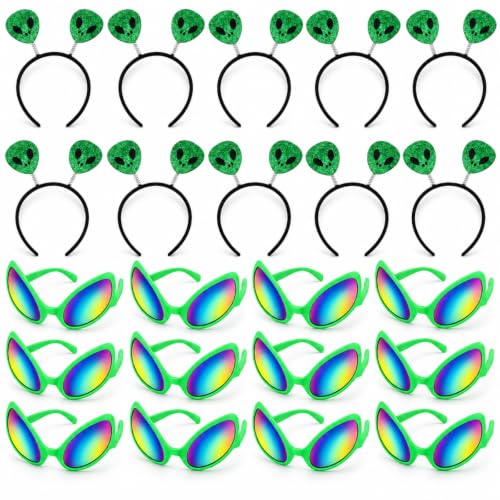 Ysleen 24 Pcs Alien Glasses and Headband, Funny Halloween Party Accessories