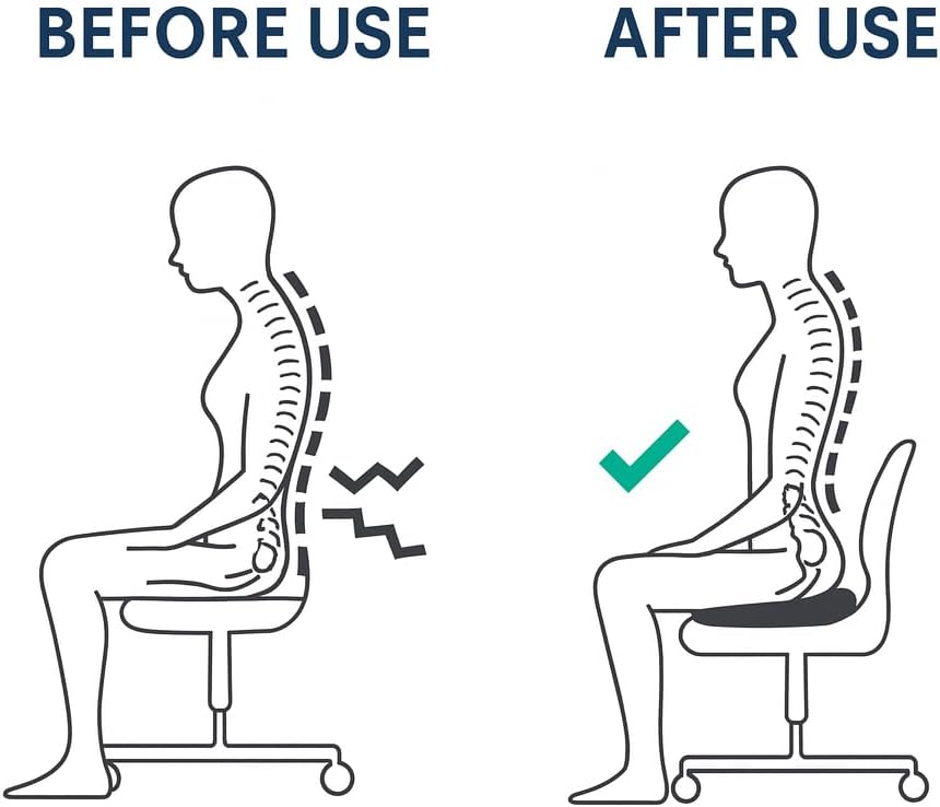 Ergonomic Gel Insert Memory Foam Seat Cushion | Cooling Gel Pad | Sciatica | Back Pain Relief | Office Chair Cushion |Stadium Seat, Airplane Seat Cushion, Chair Pads | Lumbar Support Pillow |Hip Pads