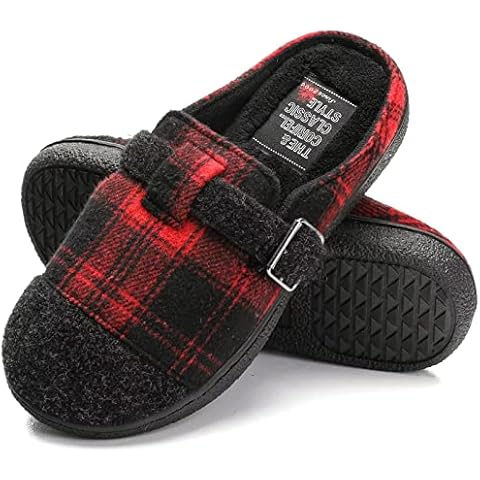 corifei Adjustable Women's Slippers Warm Cozy Closed House Shoes with Memory Foam Plaid Pattern Cover