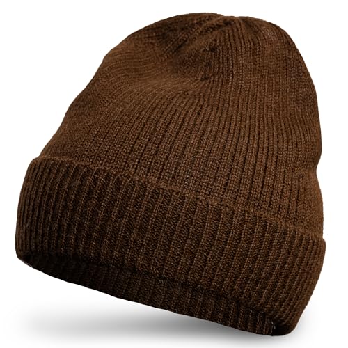 Apikuna® Alpaka Wollmütze aus 100% feinster Baby Alpaka Wolle (Dunkelbraun) – Gestrickte Mütze für Damen & Herren – Warm, weich und atmungsaktiv für Herbst & Winter