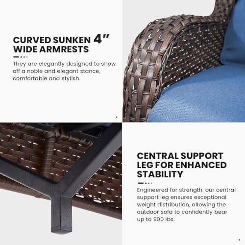 Belord Outdoor Furniture 3-Seater Rattan Sofa Patio Wicker Sofa Couch Furniture Set with Washable Cushions - Thumbnail 4
