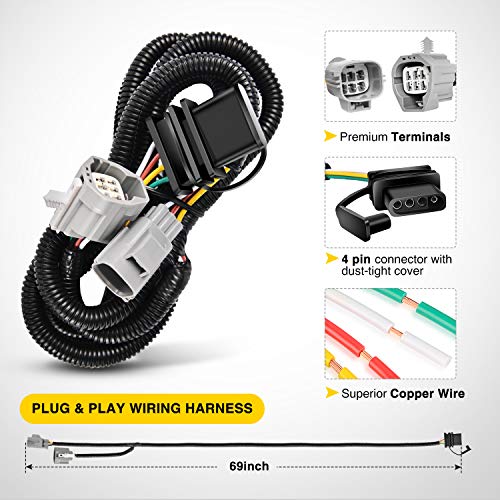Nilight - JK-61A 2" inch Rear Bumper Tow Trailer Hitch Receiver Kit, Compatible for 2007-2018 Jeep Wrangler JK 4 Door & 2 Unlimited, w/4-Pin Wiring Harness (Exclude JL Models) by Nilight - Image 4