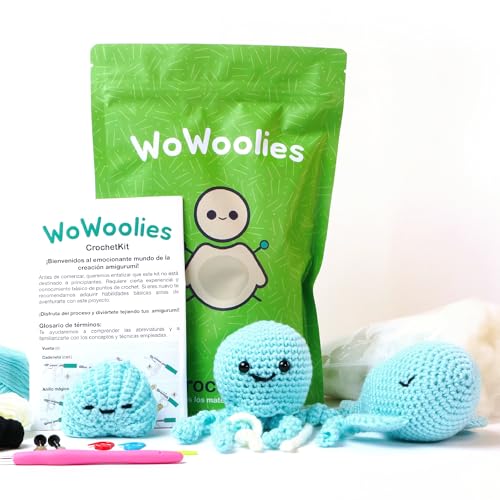 WoWoolies Kit Amigurumi | Animaux marins | Kit de crochet et crochet | Instructions étape par étape | Animaux : méduse, palourde, baleine | Set complet | tissage à la main | DIY Yourself