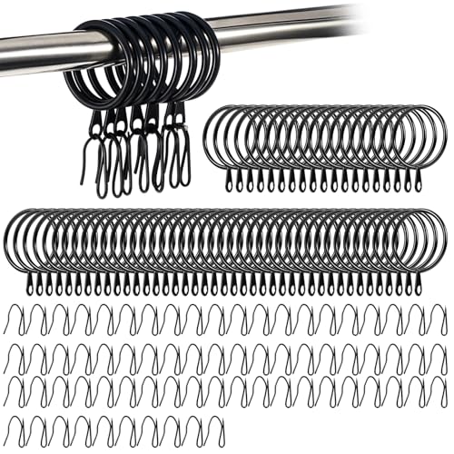 Meyeyaia 70pcs 1.45 Inches Metal Curtain Rings with Hooks,Black Curtain Hooks with Clips, Drapery Hook with Eyelets for Window Door Shower Bathroom Rings