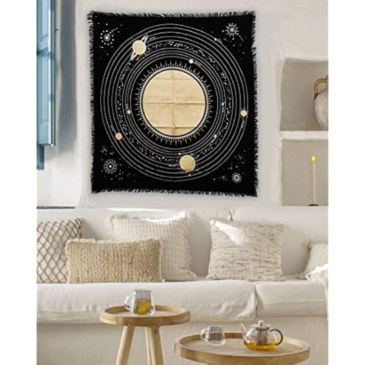Indian Consigners Altar Cloth Spiritual Planets, Ritual Stars and Galaxy Table Cloth Beautiful Solar System Altar Cloth 24by24 inches (Solar System Gold Silver)
