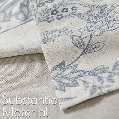 Lazzzy Kitchen Valance For Windows Thermal Insulated Blackout Curtain Farmhouse Floral Print Faux Linen Rv Camper Curtain Valance For Kitchen Basement Bathroom Double Layer 18 Inch Blue On Beige #TOP4