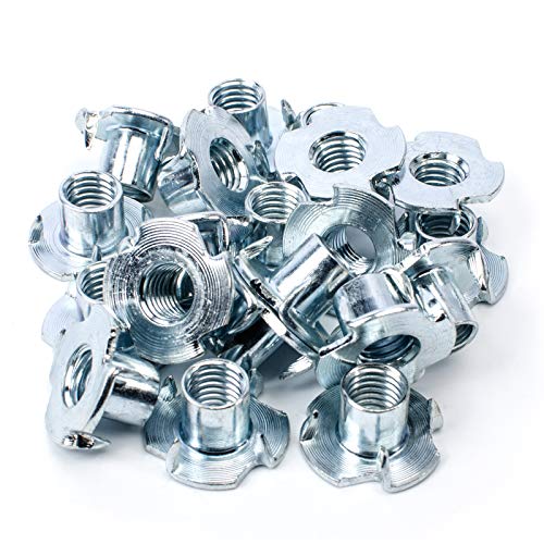 20 Pack M10 X 12mm T Nut 4 Prong Tee Blind Nuts Threaded Insert Clean Threads No Rust Carbon Steel Zinc Plated for Wood Rock Climbing Wall Holds Plywood Furniture Particle Board CNC Router