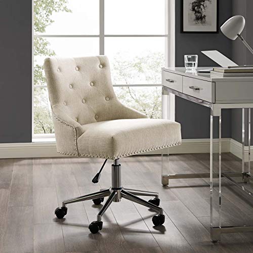 Modway Regent Tufted Button Upholstered Fabric Swivel Office Chair With Nailhead Trim In Beige #TOP6