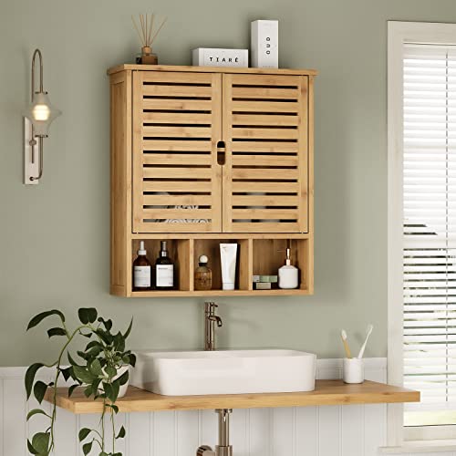 Forabamb Bathroom Wall Cabinet Wood Medicine Cabinets With 2 Doors & Adjustable Shelves Over The Toilet Storage Cabinet With 3 Compartments Wall Mounted Storage Organizer For Kitchen Laundry Room #TOP3