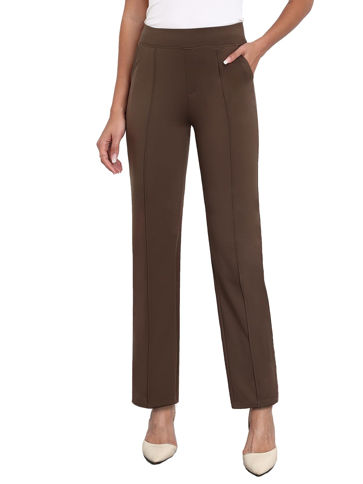 Agenlulu Stretchy Dress Pants for Women Summer High Rise Straight Leg Pants Business Work Slacks 28 Inseam Petite