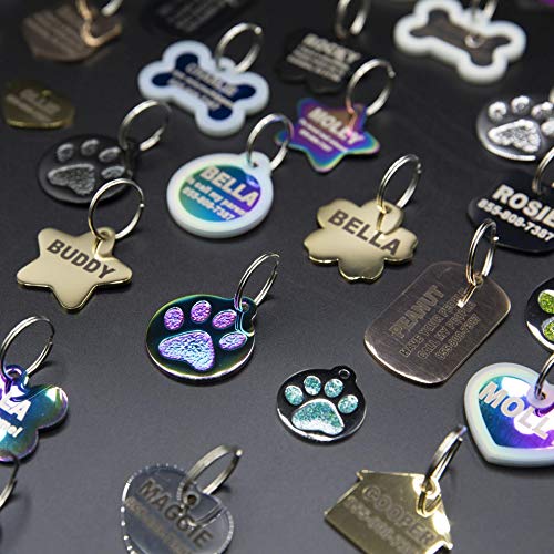 Engraved Cat Tags - Personalized With 4 Lines Of Custom Engraved Id, Round Paw Print Solid Plating Stainless Steel In 5 Colors: Gold, Rose Gold, Blue, Black, Nebula #TOP4