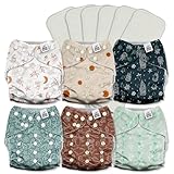 Mama Koala 3.0 Cloth Diapers for Babies with AWJ Lining, 6 Pack with 6 5-Layer Natural Cloth Diaper Inserts - Reusable and Washable Pocket Diapers(A-Seashore)
