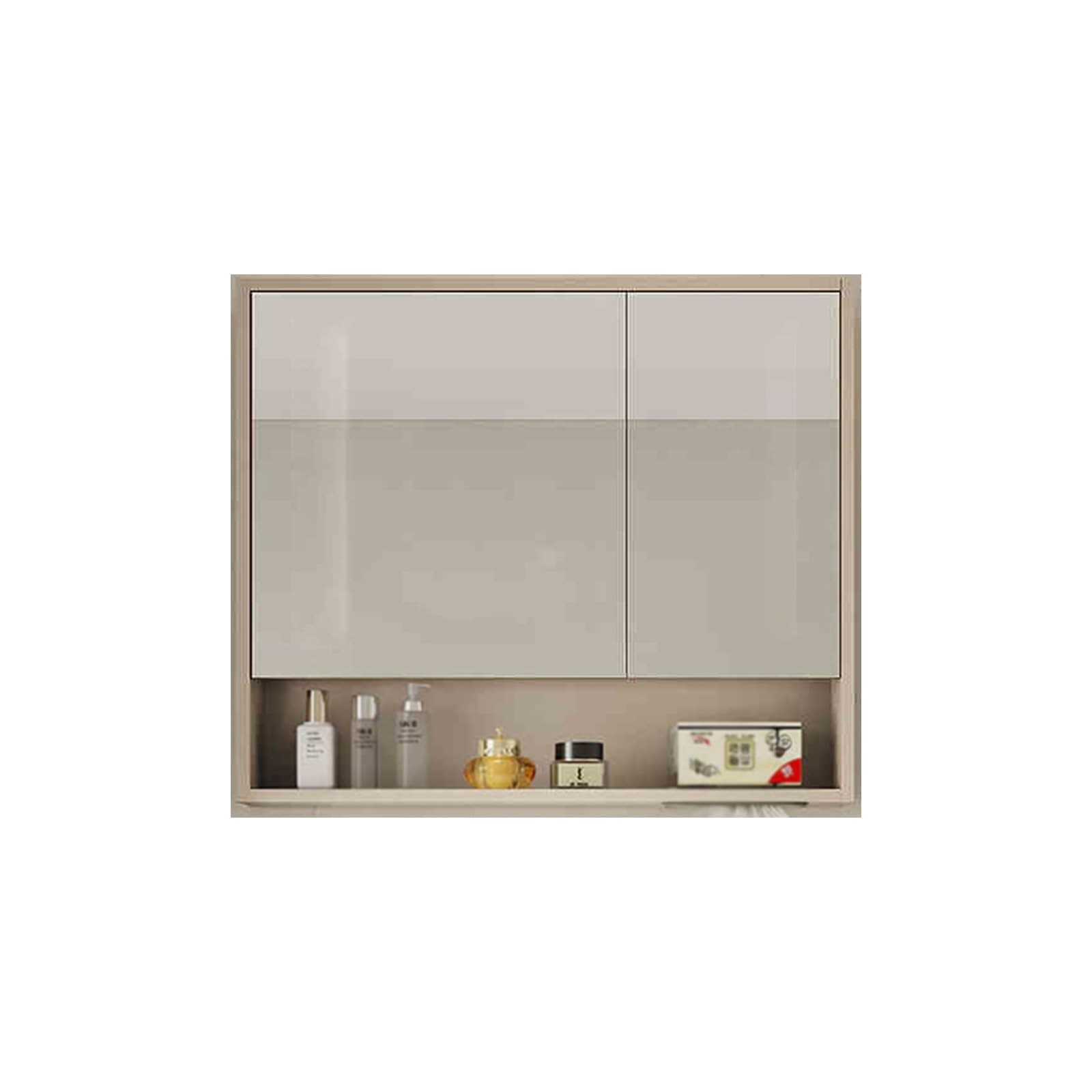 Mueble Espejo baño,con Espejo/Gran Espacio de Almacenamiento/Accesorios de Hardware/fácil instalación/rechazo de Ruido(Cream Gray,80cm/31.5in)