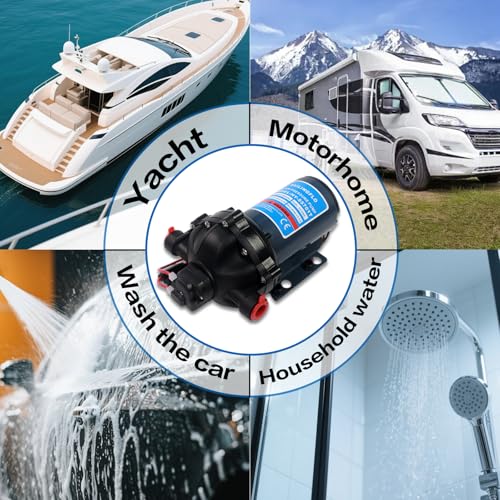 Image of Washdown Kit Deck Wash Pump - 5.5 GPM, 70 PSI, 12V, Self-priming On-Demand Water Pressure Pump for Marine, RV, Boat, Yacht, Car, Mini Motor (HY-55701t-Kit)
