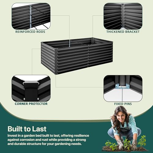 Raised Garden Bed 6x3x2ft, Galvanized Raised Garden Beds Outdoor for Vegetables Flowers Herbs, Steel Large Deep Planter Box, Tall Raised Garden Bed with 3ftx30ft Weed Barrier Fabric and Glove, Black by BUTUNITA - Used condition - Image 3