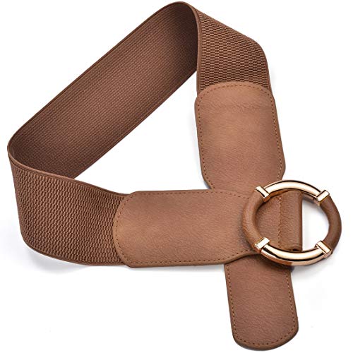 Beltox Women Elastic Belt Dress Stretchy Wide Waist Vintage Thick Cinch Pu Leather (Khaki/Beige, M-Xxl (31-43 Inch Stretch Range)) #TOP1