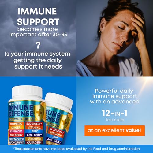 12 in 1 Immune Support Supplement - Immune Defense Vitamins - Elderberry, Vitamin C with Zinc, Vitamin D3, Echinacea, Turmeric, Ginger - Immunity Defense - Natural Blend Health Booster - 120 Capsules - Image 3