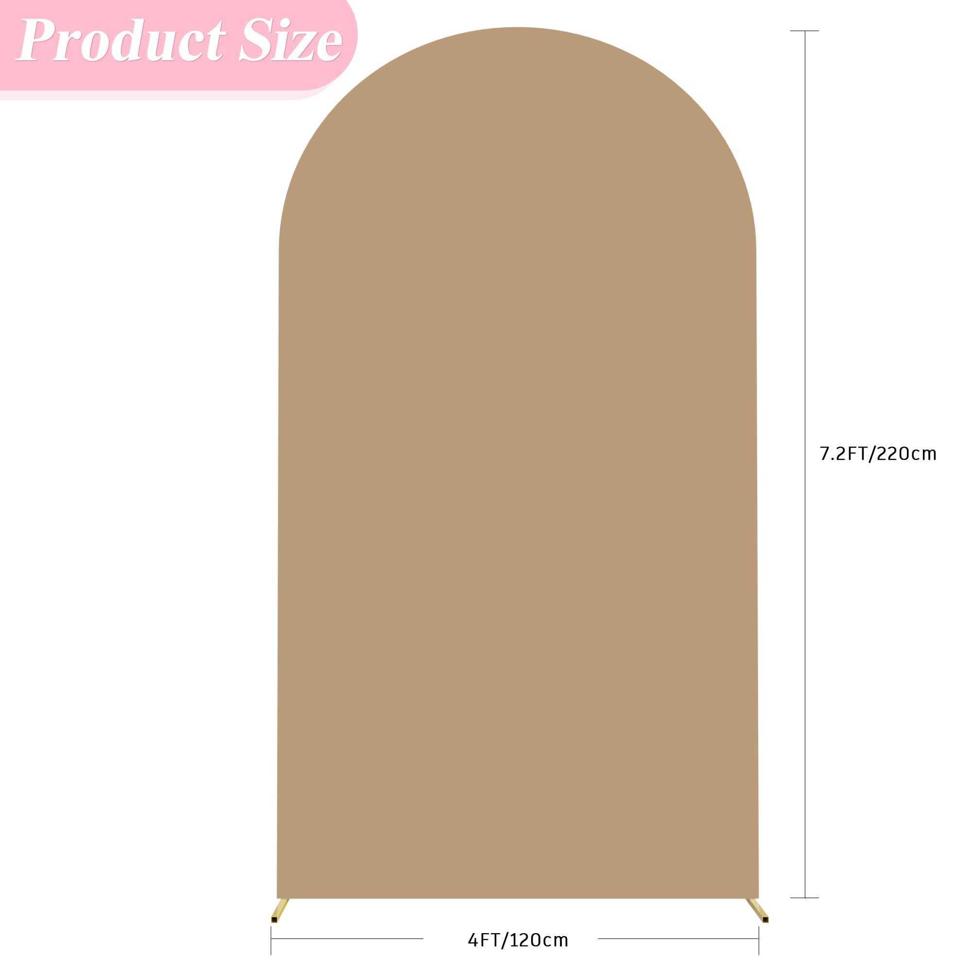 Asee'm 7.2FT Wedding Arch Cover Khaki Fitted Spandex Cover 2-Sided Round Top Chiara Backdrop Stand Covers for Party Ceremony Birthday Banquet Decoration