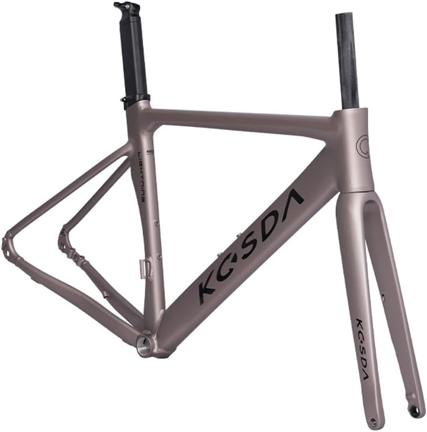 700C Road Bike Frameset 45CM 48CM 51CM Aluminum Alloy Disc Brake Frame Wind Breaker Frame Carbon Fiber Fork BSA BB68 Thru Axle 12 * 100mm 12 * 142mm(Gray,45cm)