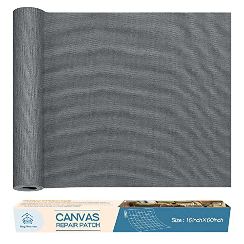 KING MOUNTAIN Canvas Repair Patch 16×60 Inch Self-Adhesive Waterproof Fabric Patch for Sofas, Tents, Furniture,Tote Bags, Car Seats (Charcoal Grey)