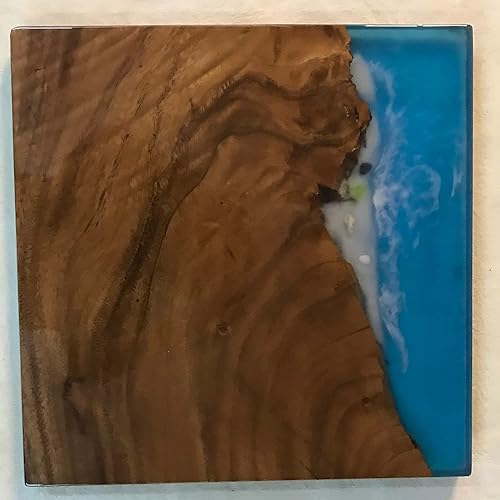 Miniatura 3 de Mesa de epoxi transparente, mesa de sofá con forma cuadrada, mesa auxiliar de resina de madera, mesa de centro de madera con borde natural para sala