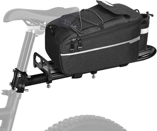 Bicycle Aluminum Alloy Luggage Rack, Seat Post Length-Adjustable Rear Shelf Post Mount 10kg Capacity Black for Mountain Bike and Road Bike