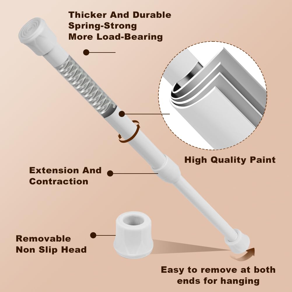 HOTUT Bastone per Tende Estensibile, Asta Tenda Telescopica Fissaggio Senza Trapano né Viti, 6 Pezzi Bastoni per Tende Lunghezza 30-50 CM, Utilizzato Come Asta per Tende/Diy Ripiano, Bianco