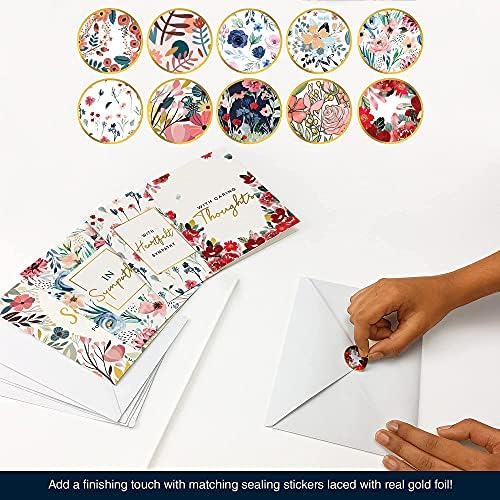Dessie 30 Gold Foil Sympathy Cards with Greetings Inside. Large, 5x7 Inch Greeting Cards With Envelopes, Matching Sealing Stickers, Sturdy Storage Box