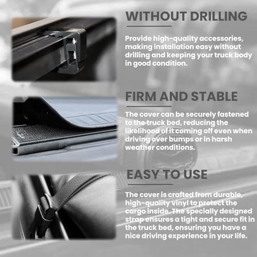 Image of Soft Roll-Up Truck Bed Tonneau Cover Compatible with 2019-2023 Ford Ranger 5' 1 inch (61 inch) Bed, not fit Cargo Management Rails