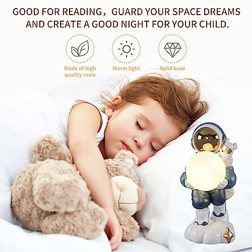 Awnr Astronaut Figurines Statue Blue Holding The Lamp Sculpture For Modern Home Decor Living Room Bookshelf Office Desk Accents Children's Room Outer Space Theme Decorations #TOP2