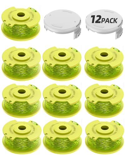 Weed Wacker String Compatible with Ryobi One Plus+ AC80RL3, 0.08'' String Trimmer Line,Weed Eater String Compatible with Ryobi 18V, 24V, 40V Trimmers(10 Replacement Spool, 2 Trimmer Cap Cover)