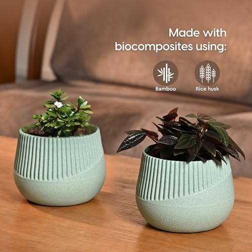 Image of Eha Earth Friendly Oreo 4 inch Small pots for Indoor Plants | Plant Pot Made with Bamboo Fibers | Table Top Planters for Home Decor and Office, Flower Pot for Living Room | 1 Unit, Celeste