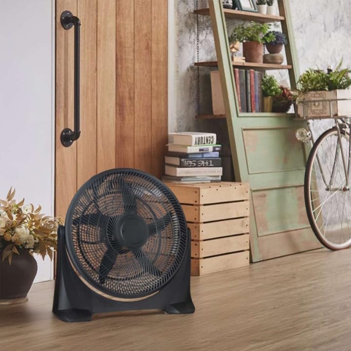 Genérico Ventilador de Suelo Industrial Negro, 50 cm, 80W, Motor DC, 3 Velocidades, Oscilante 160°, Área de Cobertura 25–40 m²