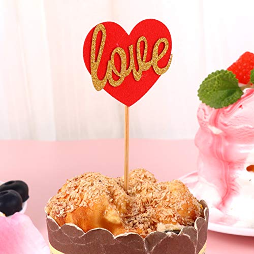 Angoily 20Pcs Amor Do Coração Bolo Toppers Glitter Decorações Do Bolo de Coco Do Queque Do Casamento