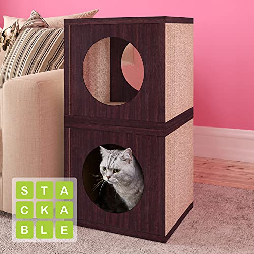 Image of Way Basics 13.4 W x 12.6 H Cat Scratcher Cube Scratching Post, Espresso (Tool-Free Assembly and Uniquely Crafted from Sustainable Non Toxic zBoard Paperboard)