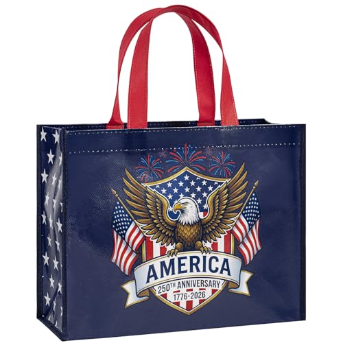 Loveinside 13 Large Patriotic Reusable Gift Bag America 250th Anniversary Eagle & Flag Design Red White Blue Recycled Gift Bag for Independence Day July 4th Veterans Day 13 x 5 x 10 1 Pcs