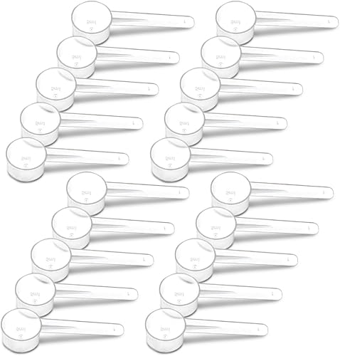 Miniatura 1 de Juego de 20 cucharas medidoras con mango corto, 1 cucharadita (0.2 fl oz), cucharas de plástico transparente para creatina, café, granos, especias,