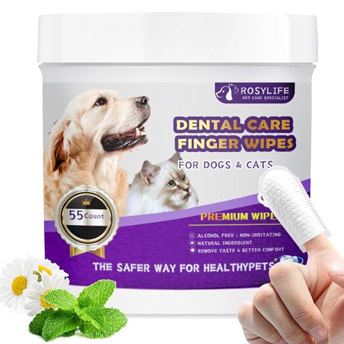 Image of 55 Counts PET Teeth Cleaning Wipes for Dogs & Cats,Dog Dental Wipes for Reducing Plaque & Tartar, Gentle Dental and Gum Care Finger Pet Wipes (55PCS-Teeth Cleaning Wipes)