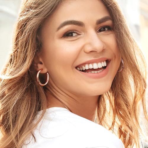 Adoyi Rose Gold Hoop Earrings Set for Women Girls Trendy 14K Plated Gold Hoops Small Chunky Earrings Twisted Huggie Ear rings Pack Lightweight 9 Pairs Jewelry Set for Mother's Day Birthday Gifts — view 2