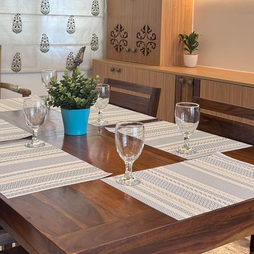 Image of Livmodern Premium Vinyl Dining Table Placemats | Woven PVC | Washable & Wipeable Set of 6 - Sapphire Weave