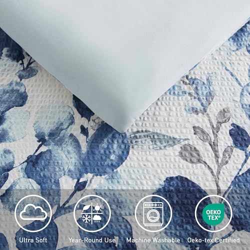 Regency Heights Lightweight Seersucker Botanical Comforter Set Queen Size, 9 Pieces Reversible Design Bed in A Bag Set, Premium Microfiber Bedding Set, Blue - image 6