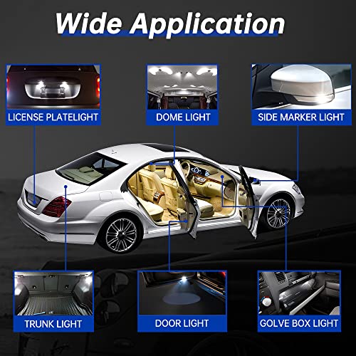IFOKA 194 168 LED Light Bulb, T10 6500K White Led Replacement Bulb 2825 10-SMD, Adapt for Dome Light & Map Light & Door Light & Courtesy Light & License Plate Lights & & Trunk Light (Pack of 20)…