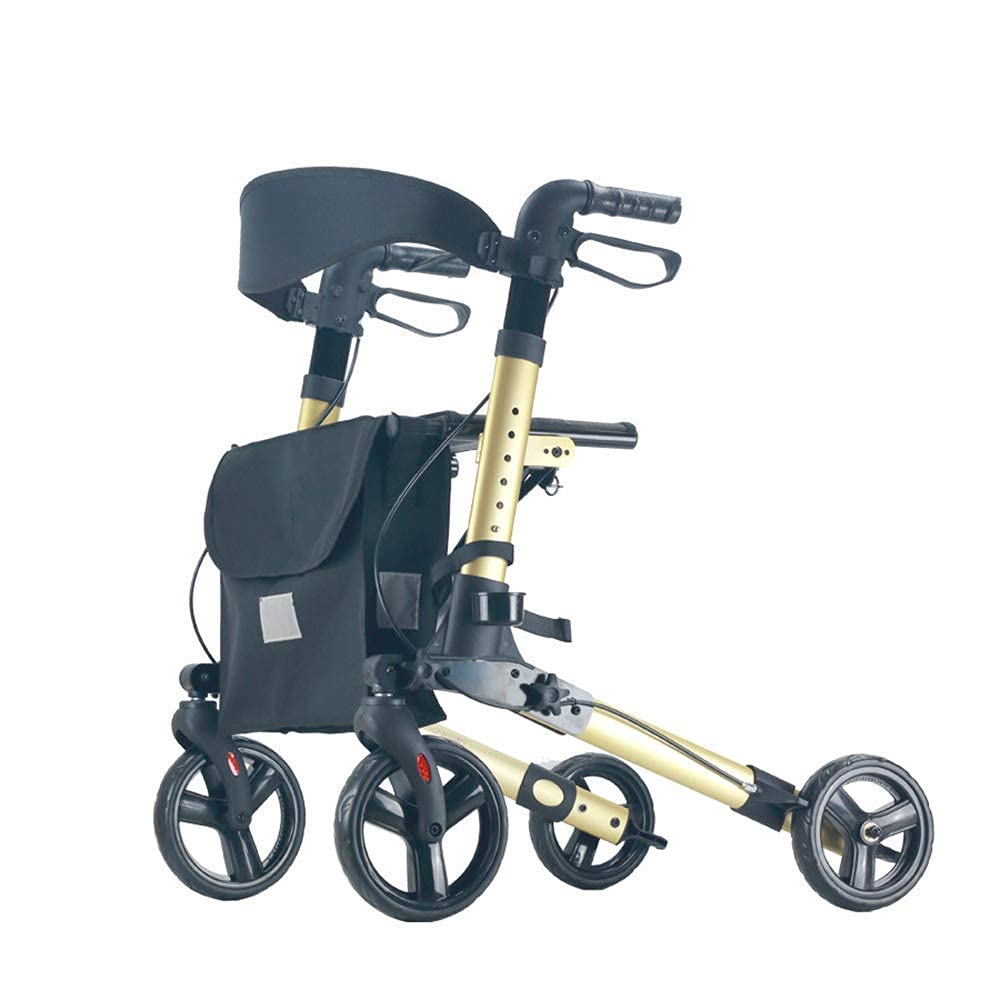Rollator s ，Lightweight Travel Folding Rollator with Seat Transport Chair Dual Brake Adjustable Height 4 Wheels Mobility Aids for Adult Senior Elderly Outdoor