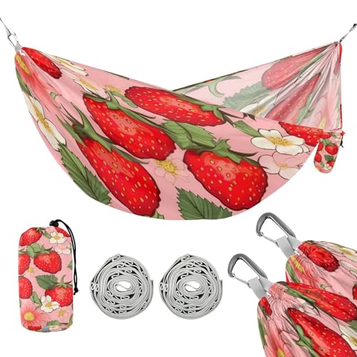 ATTX Strawberry Pattern Camping Hammock - Lightweight & Portable Hammocks, Heavy Duty 330lbs Capacity for Indoor, Hiking, Backpacking, Travel, Backyard, Beach#311